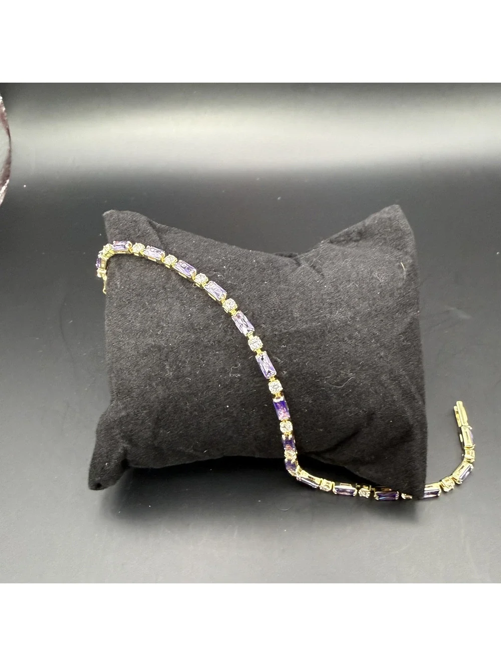 candy+clover lilac amethyst baguette gold tone tennis bracelet
